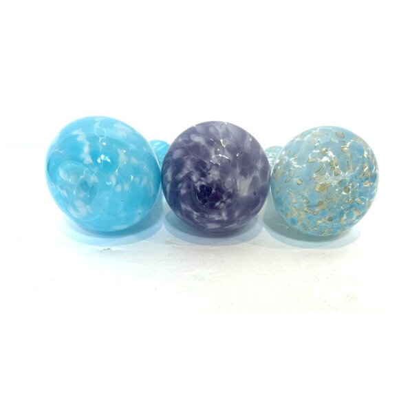 Set Of 3 Handblown Art Glass Studio Bud Vases/Bottles Blue & Purple 5" High - Picture 5 of 9